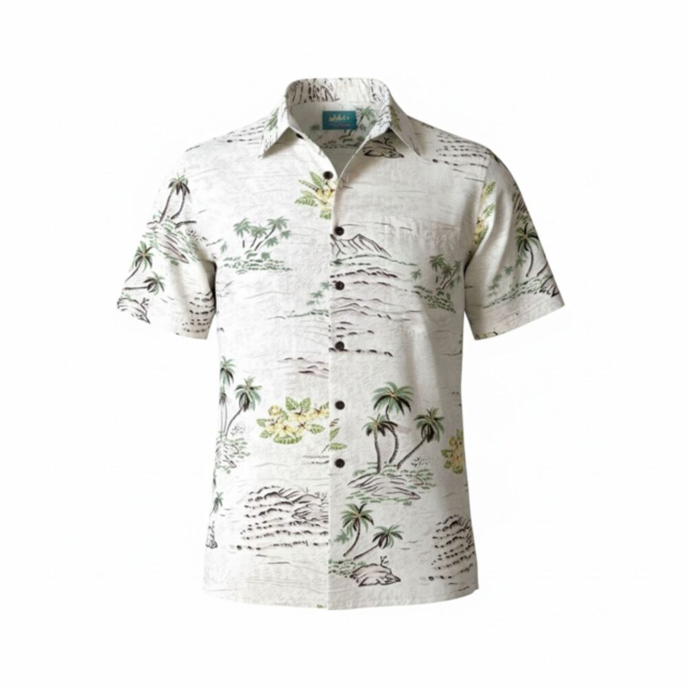 Vintage Silk Traders White Green Hawaiian Shirt - Medium